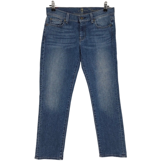 7 For All Mankind Denim - 7 For All Mankind Crop Straight Jeans Medium Wash Denim 27
